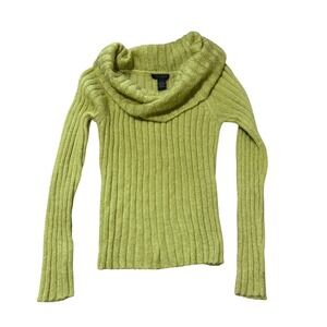 The Limited Mohair Blend Ribbed Cowl Neck Sweater Lime Green Chartreuse Womens L